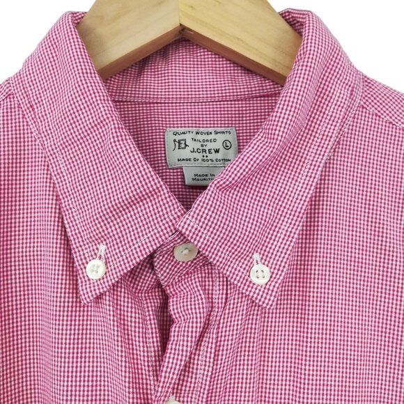 Tailored J Crew Button Down Collared Shirt Size L Red White Plaid Long Sleeve - Picture 2 of 11